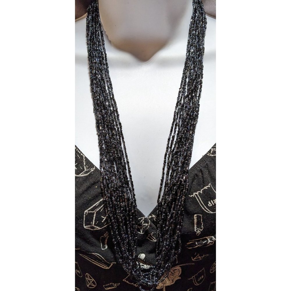 Black Glass Multistrand Necklace - Picture 4 of 6